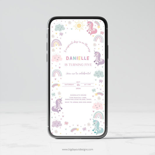 Animated unicorn birthday invitation video for girls