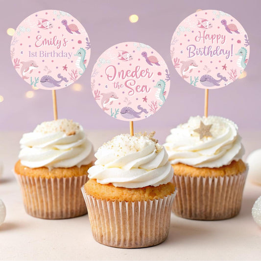 Printable Oneder the Sea cupcake toppers for 1st birthday