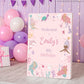 Birthday party sign with mermaid design and balloons in the background