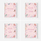 Four pink-themed cards with mermaid illustrations and text on a white background.