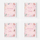Four pink-themed cards with mermaid illustrations and text on a white background.