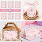 Mermaid-themed party signs and packaging with pink and gold accents.