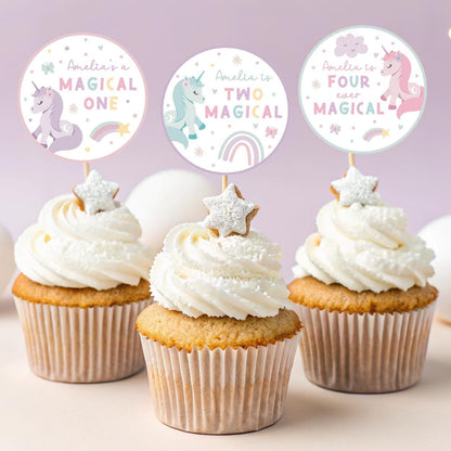 Rainbow unicorn cupcake topper printable party favor