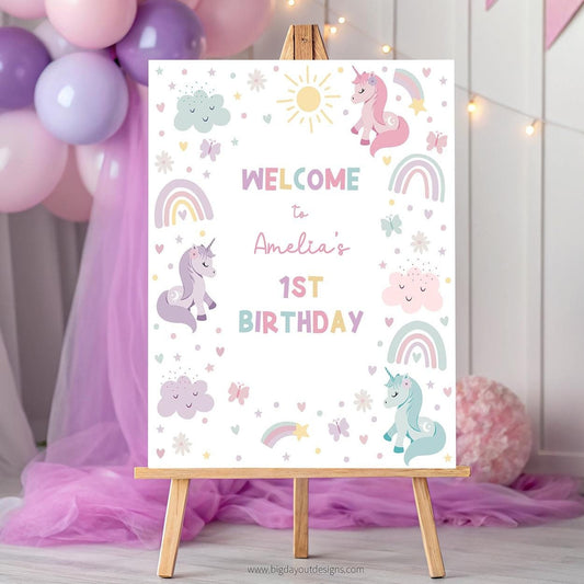 Unicorn party welcome sign pastel