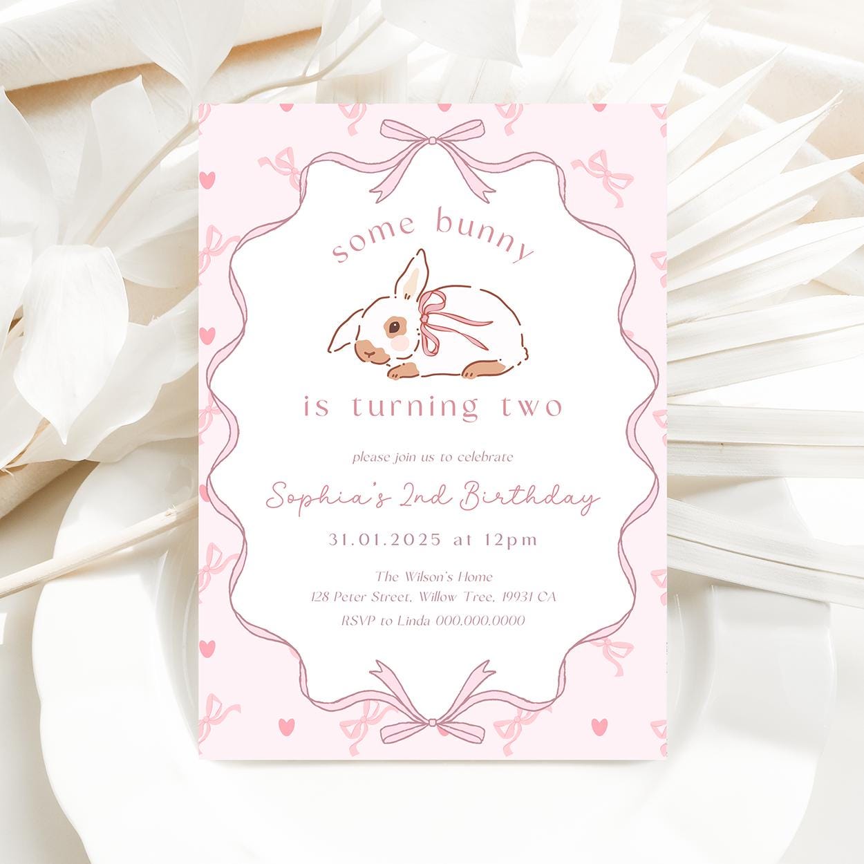 Printable coquette rabbit invitation