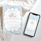 Blue coquette bow bunny birthday invite