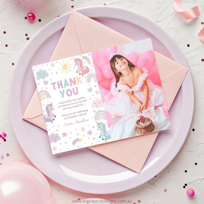 Unicorn thank you note pastel rainbow design