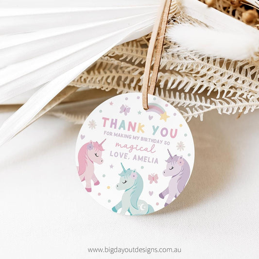 Unicorn birthday party printable favor tags