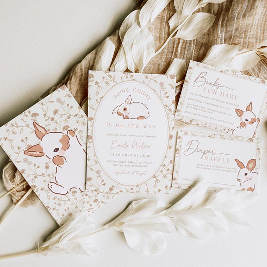 Some Bunny Is On The Way floral baby shower invitation