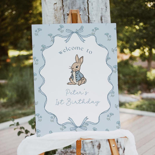 Peter Rabbit 1st birthday welcome sign
