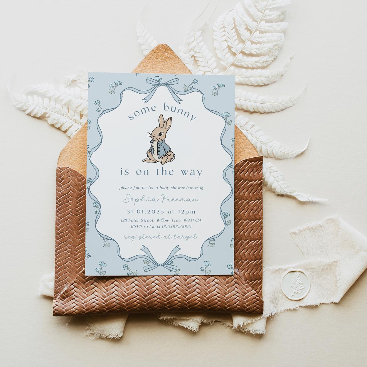 Vintage bunny baby shower printable for boys