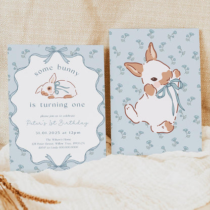 Some Bunny is One blue coquette invitation