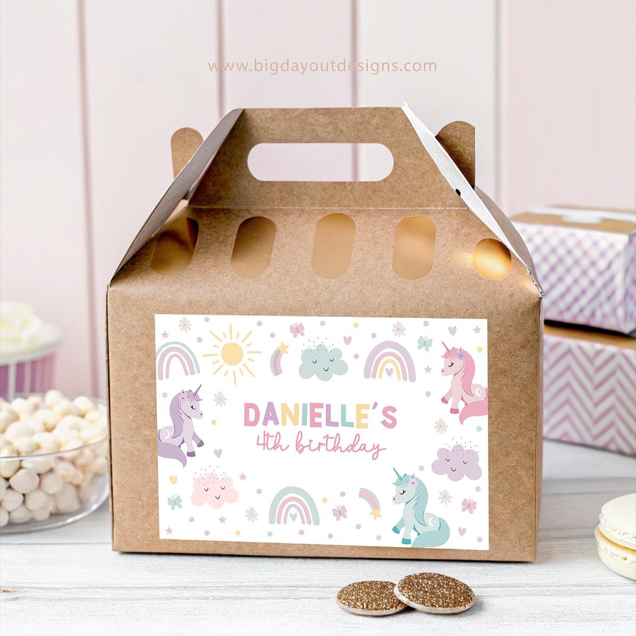 DIY unicorn gift box label template