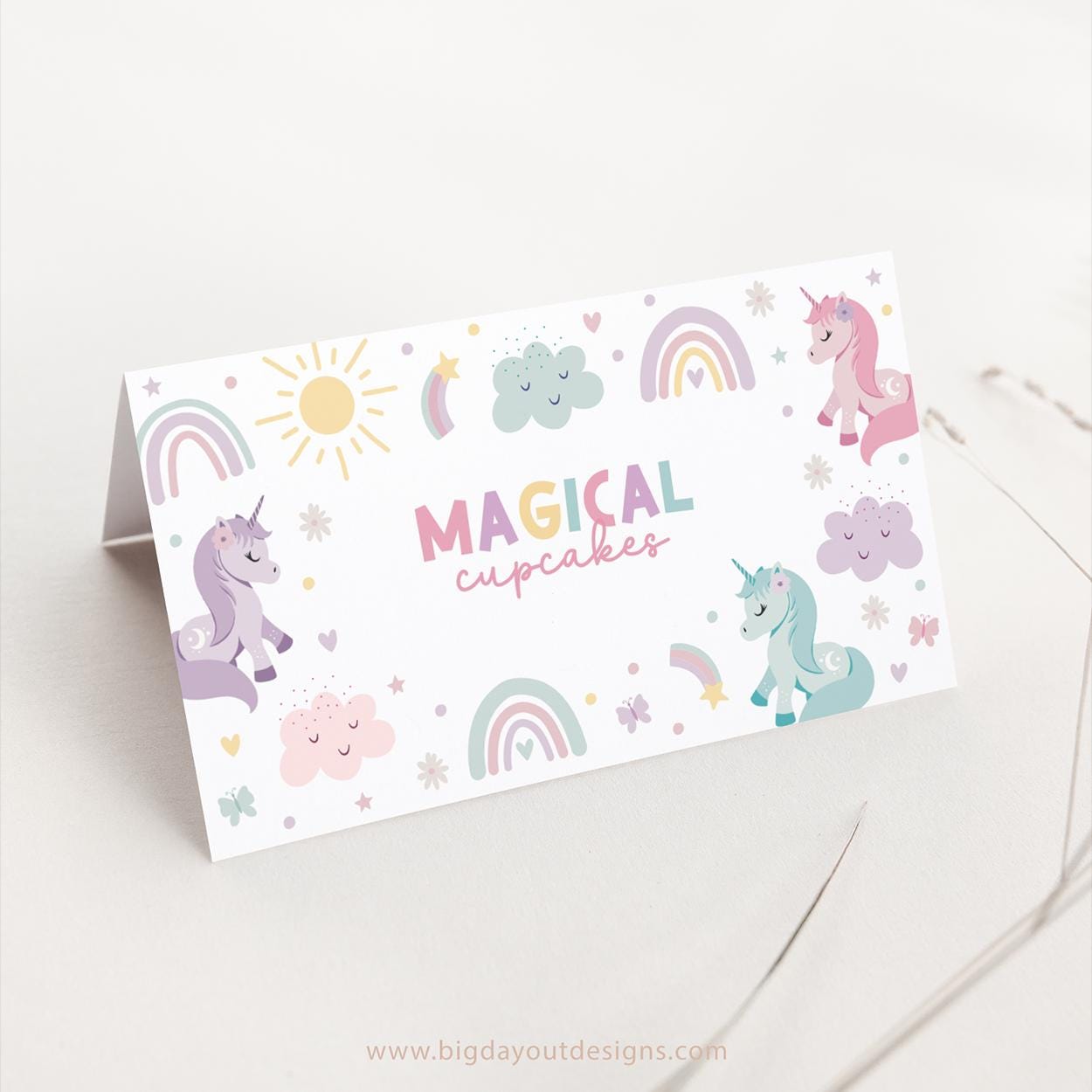 Printable unicorn tent cards for kids’ party decor