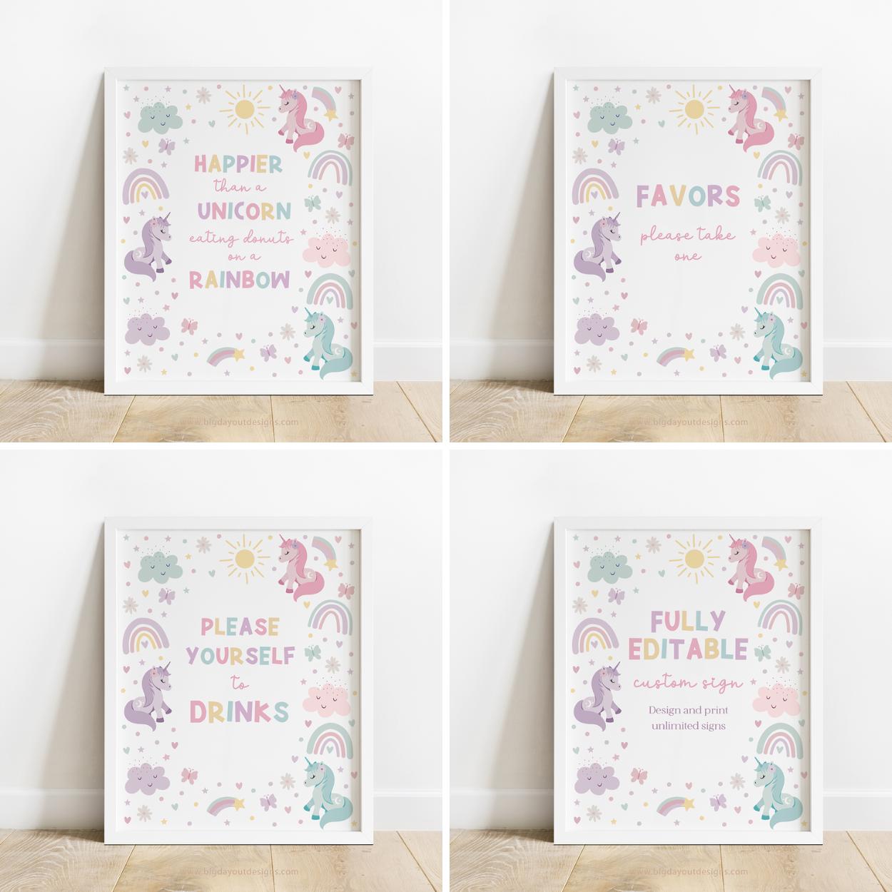 Editable unicorn party decorations

