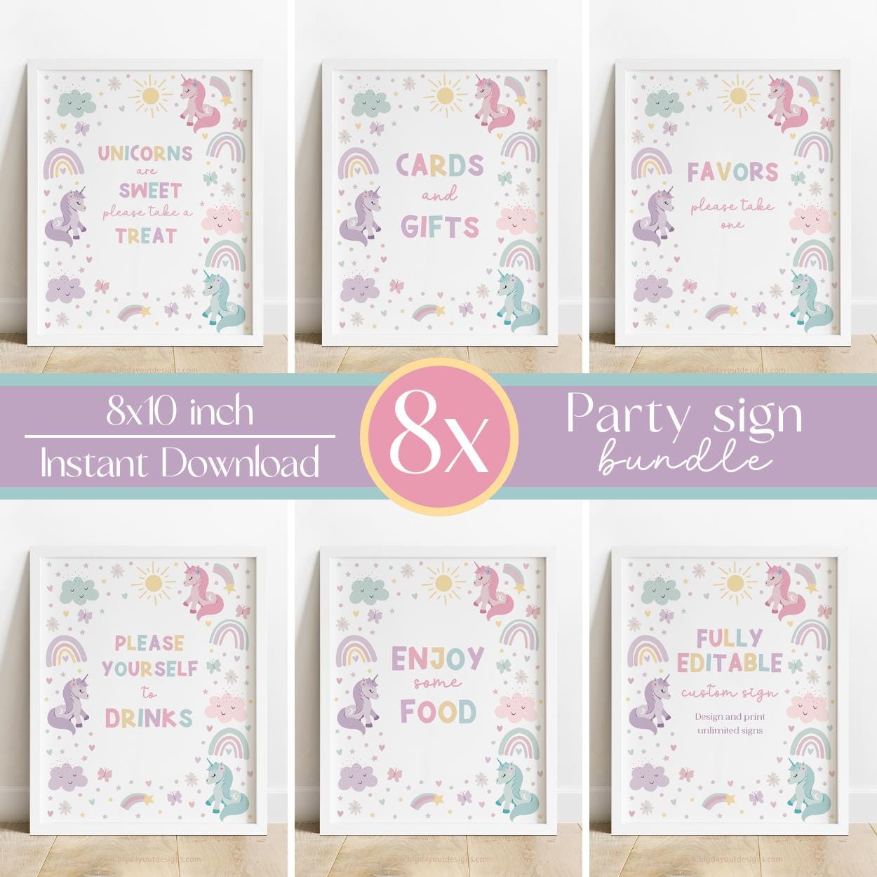 Unicorn  birthday table sign bundle