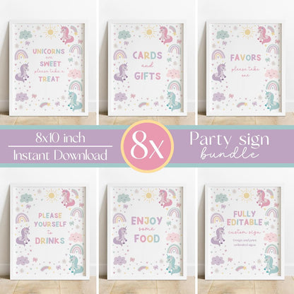 Unicorn  birthday table sign bundle