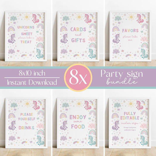 Unicorn  birthday table sign bundle