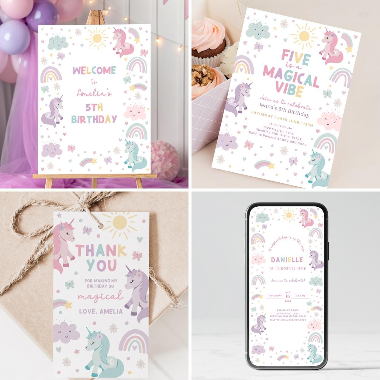 Printable unicorn party decor for girl’s birthday