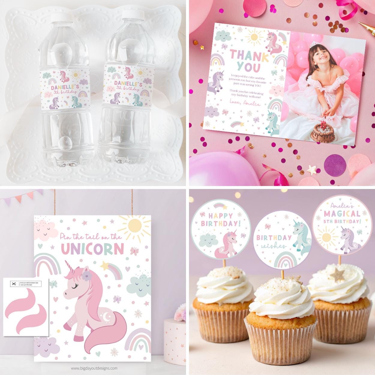 Editable five magical vibe unicorn themed invite