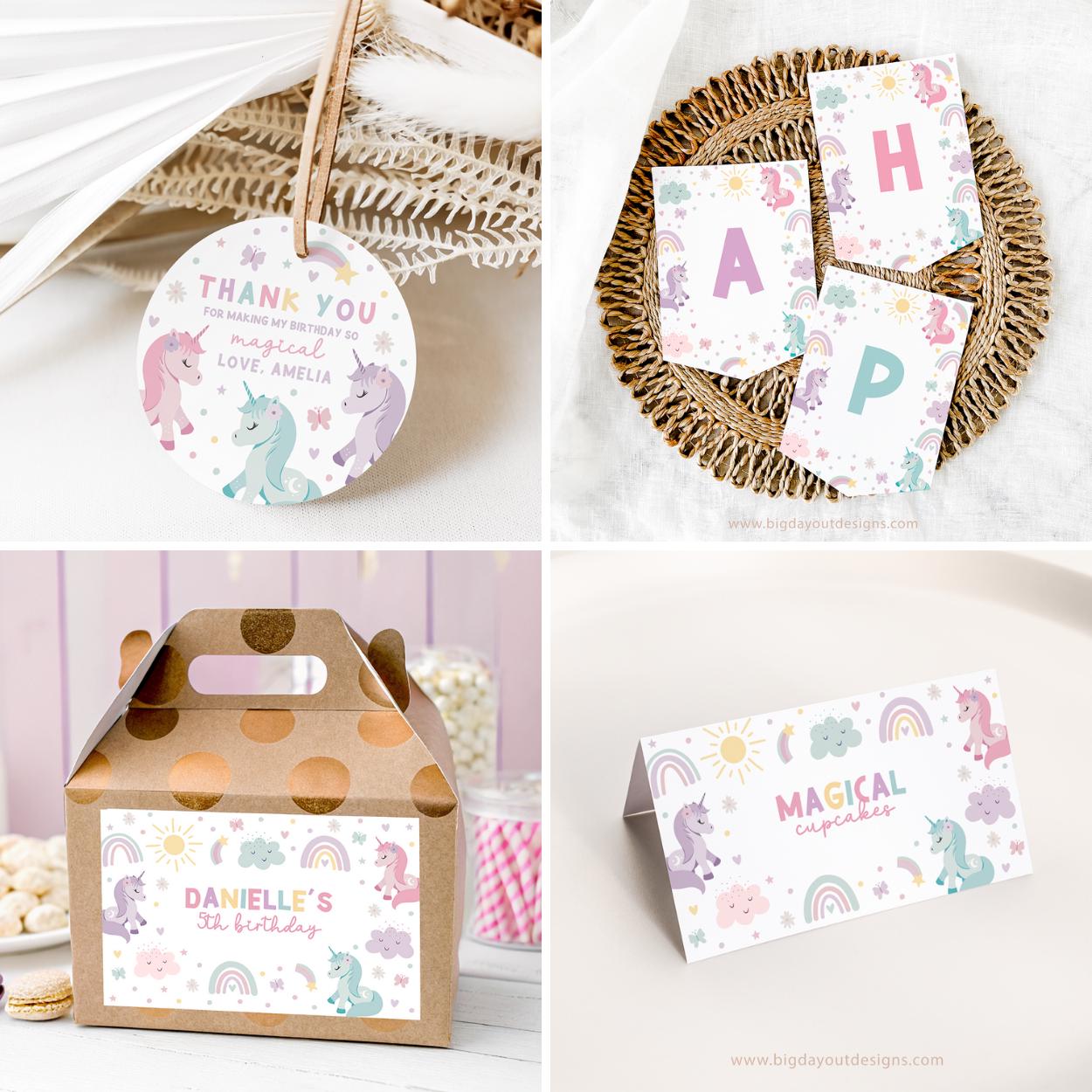Pastel unicorn birthday decorations bundle