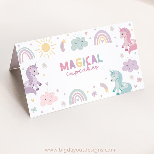 Editable unicorn food labels for 4th birthday party