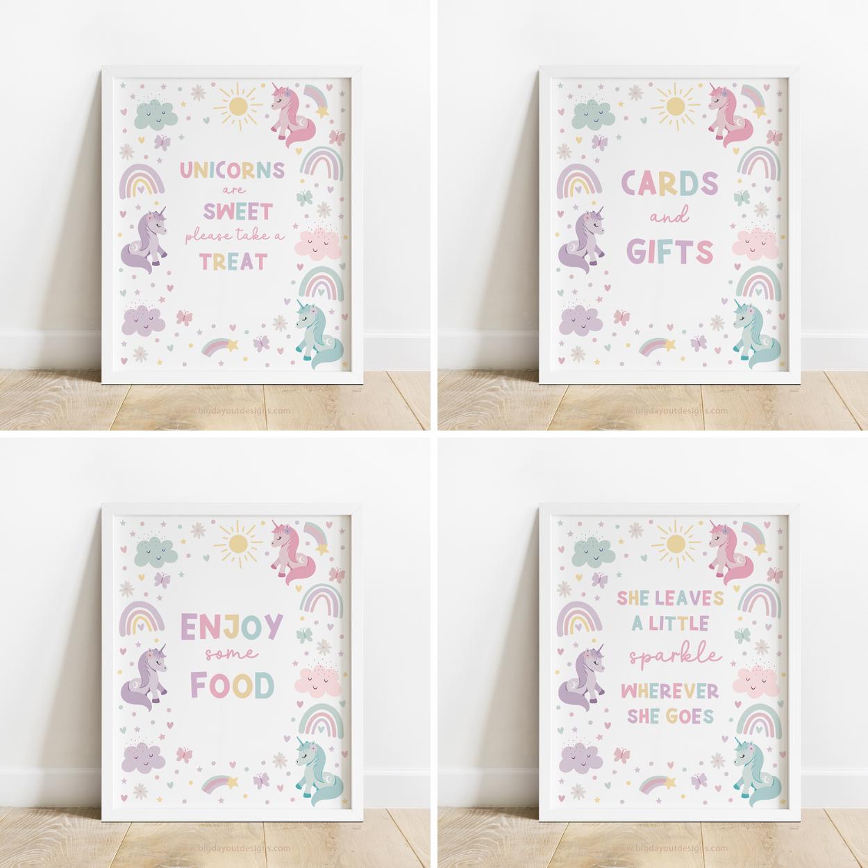 Pastel rainbow unicorn printable signs