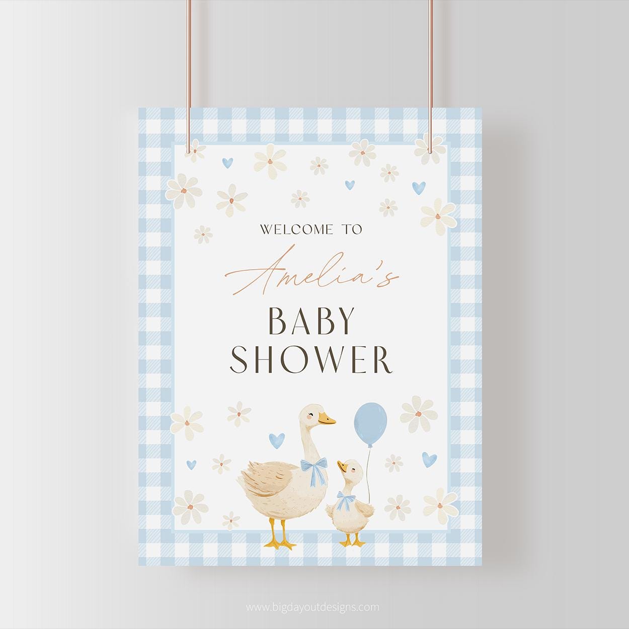 Vintage style blue gingham mother goose welcome poster