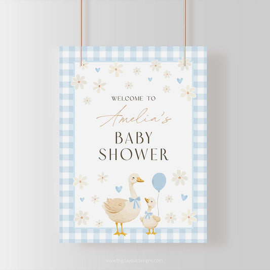 Vintage style blue gingham mother goose welcome poster