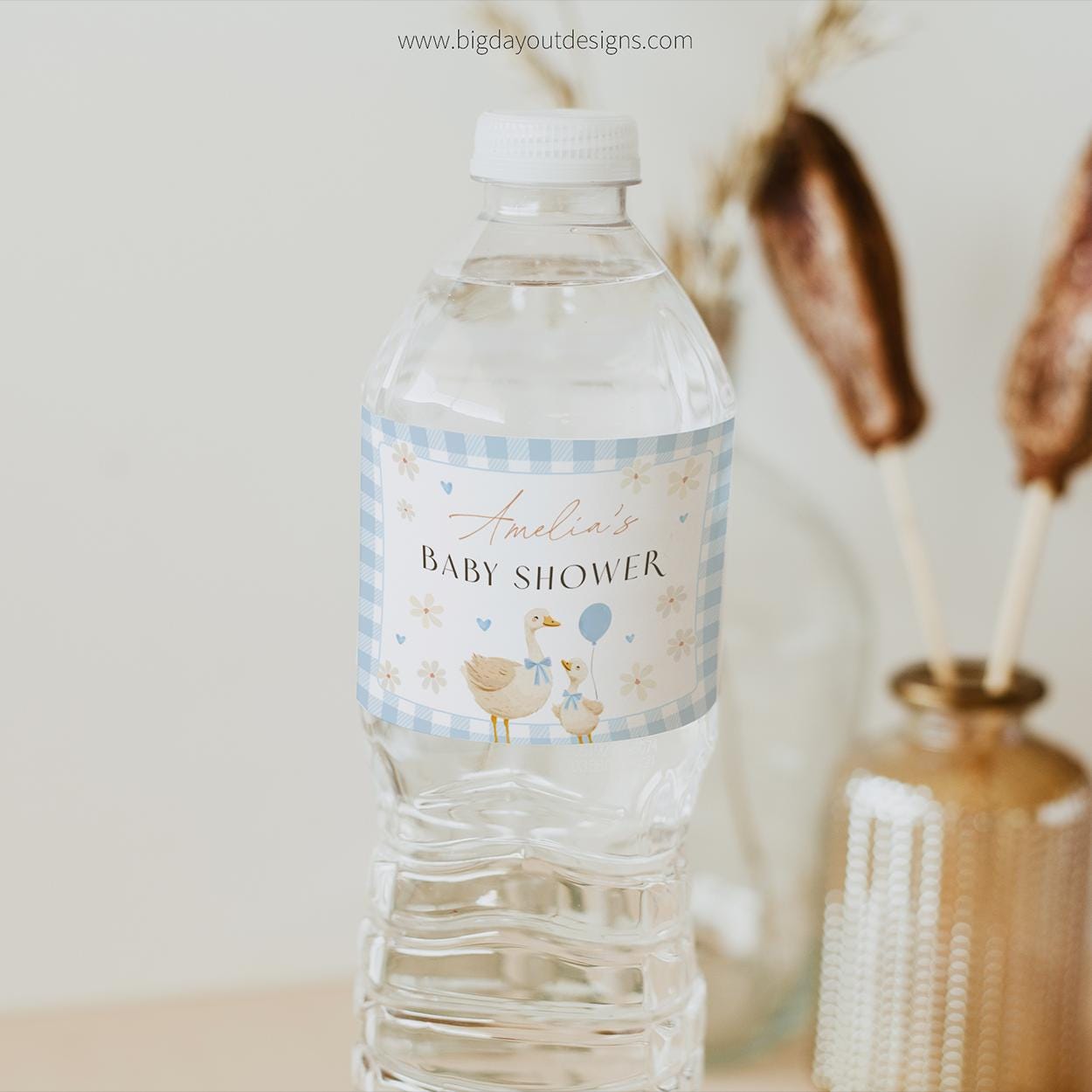 Blue gingham mother goose bottle sticker