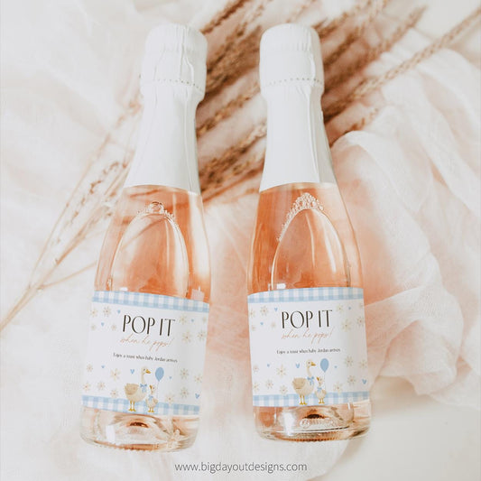 Printable silly goose baby shower champagne bottle label