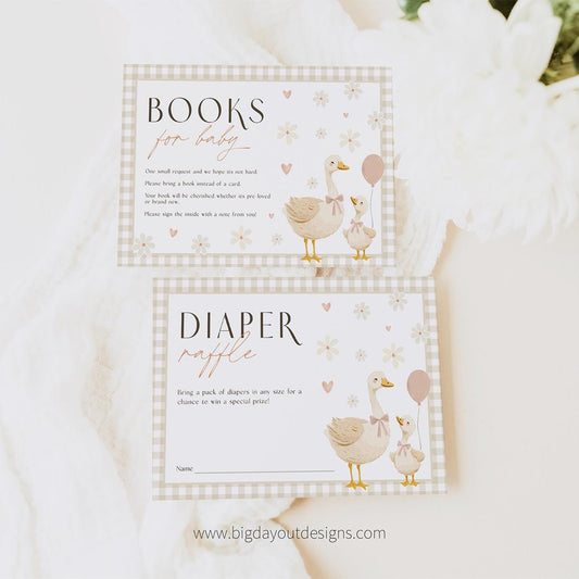 Gingham goose table decor for baby shower