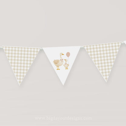 Printable goose baby shower banner with gingham geese