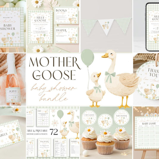 Goose baby shower invitation and printable decor