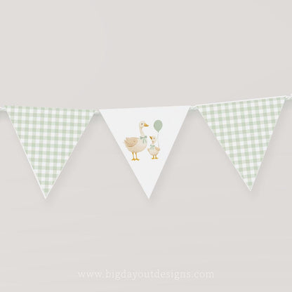 Goose baby shower banner sage green gingham