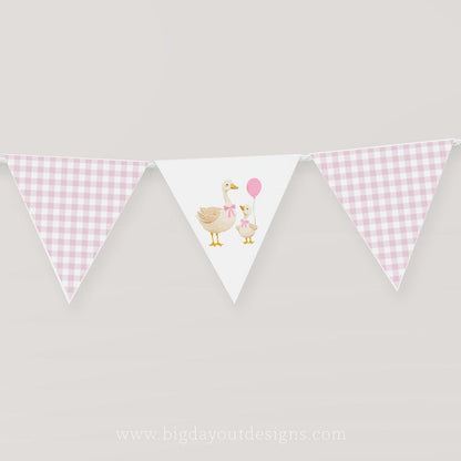 Printable mother goose baby shower garland pink gingham