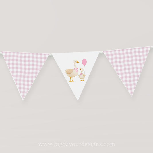 Printable mother goose baby shower garland pink gingham