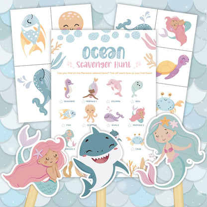 Printable mermaid and shark scavenger hunt for kids