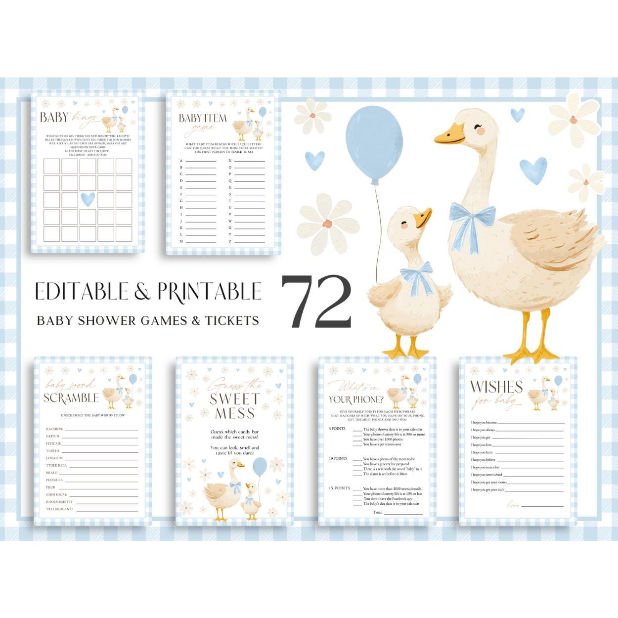 Blue gingham boy party decor