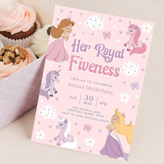 Princess 5th birthday invitation