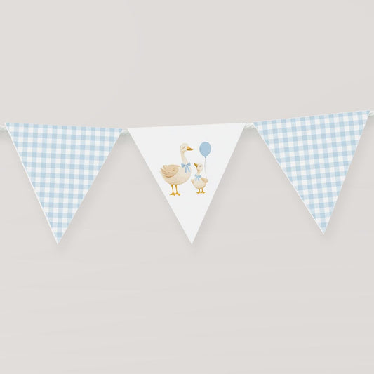 Goose baby shower blue gingham garland banner