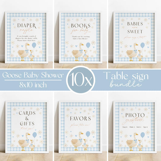 Printable blue gingham Mother Goose baby shower sign