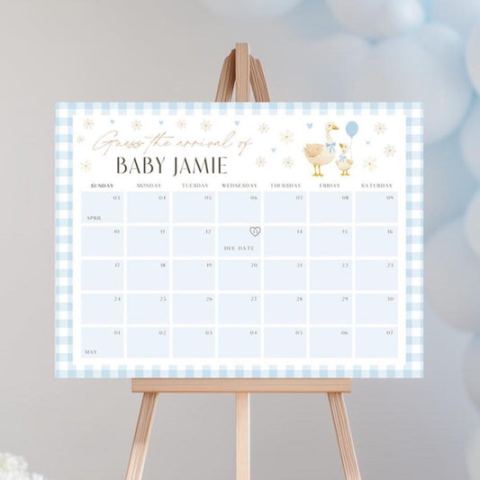 Goose baby shower due date calendar sign printable