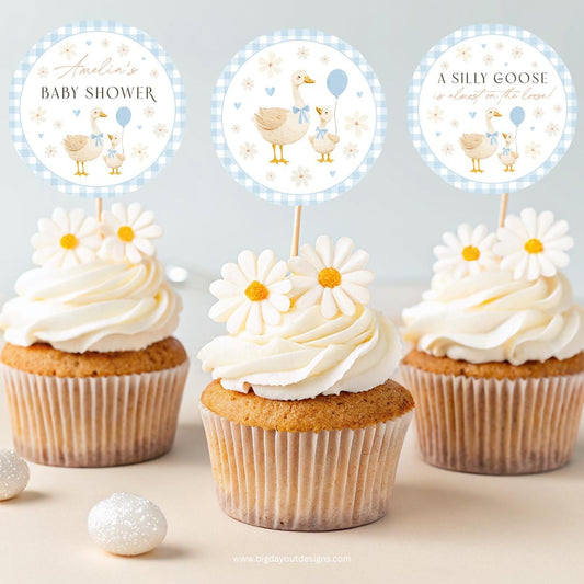 Goose baby shower cupcake toppers
