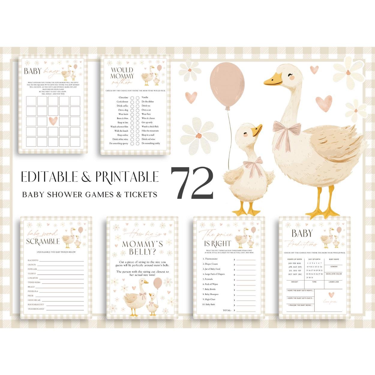 Printable baby shower games silly goose theme