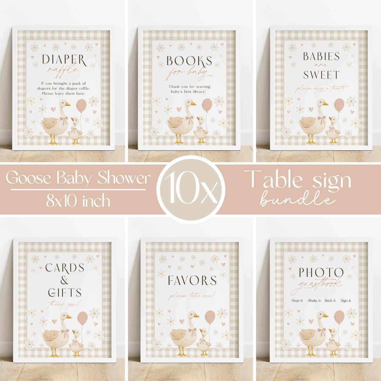 Silly goose baby shower invitation gender neutral gingham
