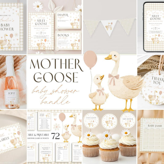Silly goose baby shower invitation gender neutral gingham