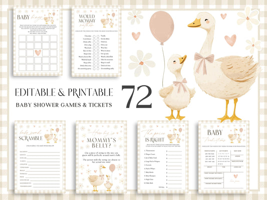 Gender neutral silly goose baby shower games bundle
