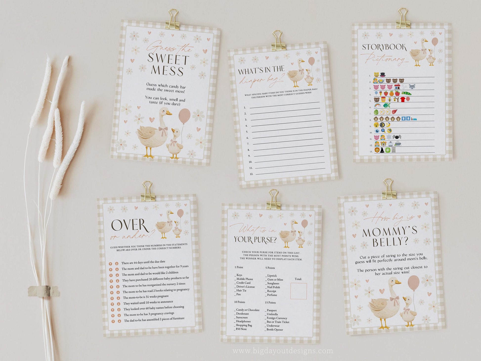 Editable gingham little goose party game templates
