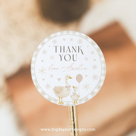 Printable silly goose thank you sticker for baby shower